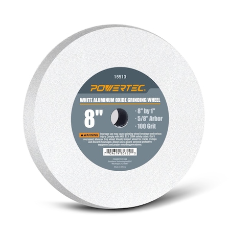 Powertec 100 Grit 5/8 in. Arbor White Aluminum Oxide Grinding Wheel, 8 in. x 1 in. 15513